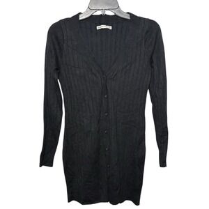 Abercrombie & Fitch Fitted Long Button Up Sweater Black Size MP Y2K Ribbed